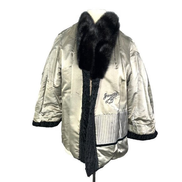 Vintage 60s Black Karakul Lamb Swing Coat Size Mink Collar Mod Glam Luxurious - Picture 9 of 14